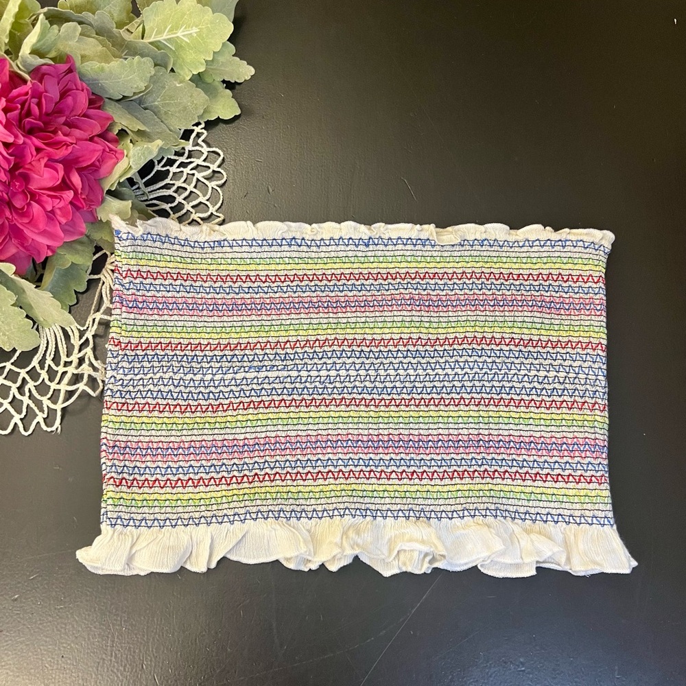Derek Heart Colorful Rainbow Zig Zag Smocked Summer Tube Top Sz L See Dets